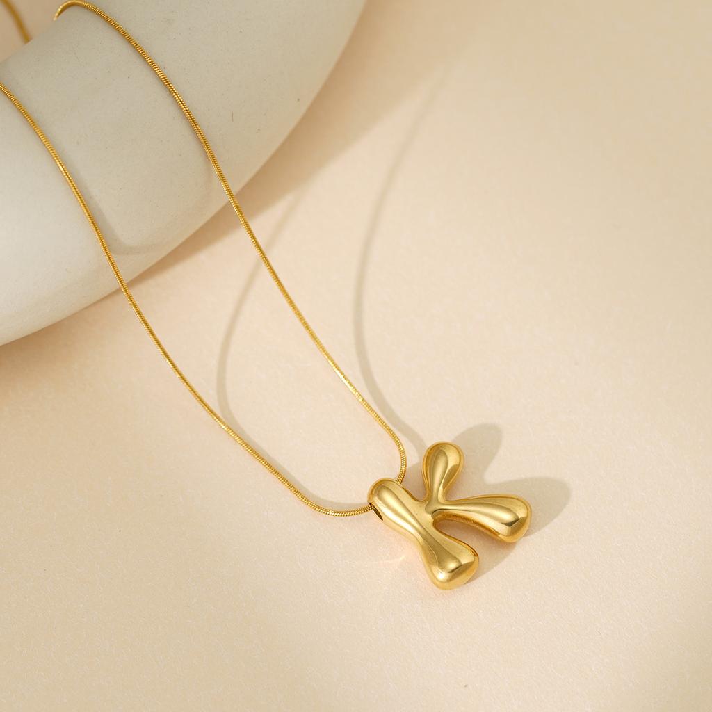 CARLIDANA Initial Stainless Steel Women Gold Plated Bubble Balloon Letter Personalized Round Snake Chain Chunky Necklace