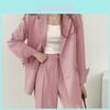 Womes Retro Blazer Suit With Pockets Polyester Fabric For Office Wear