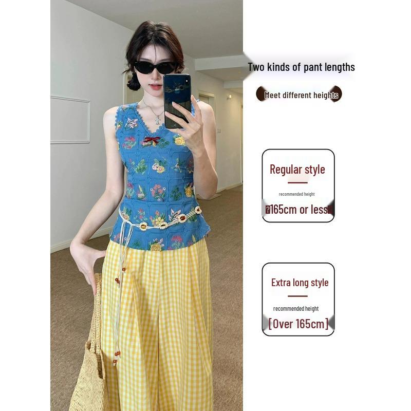 

Women s Japanese Style Plaid Wide-Leg Draping Pants - Slim-Fit, Versatile & Casual for Summer S (80-95 lbs)