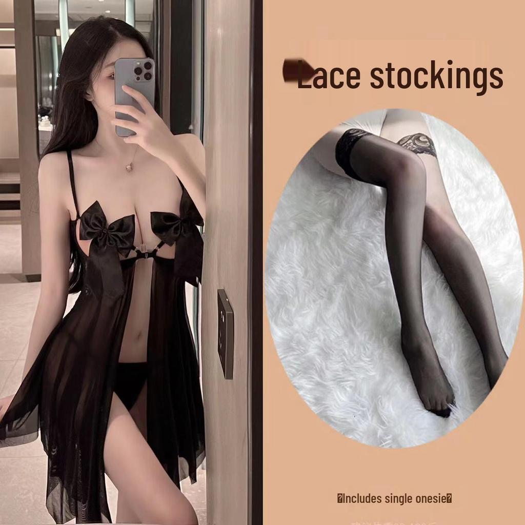 Französisches romantisches Meeresschmetterling-Cami-Nachthemd mit tiefem Rückenausschnitt und Schleifendesign