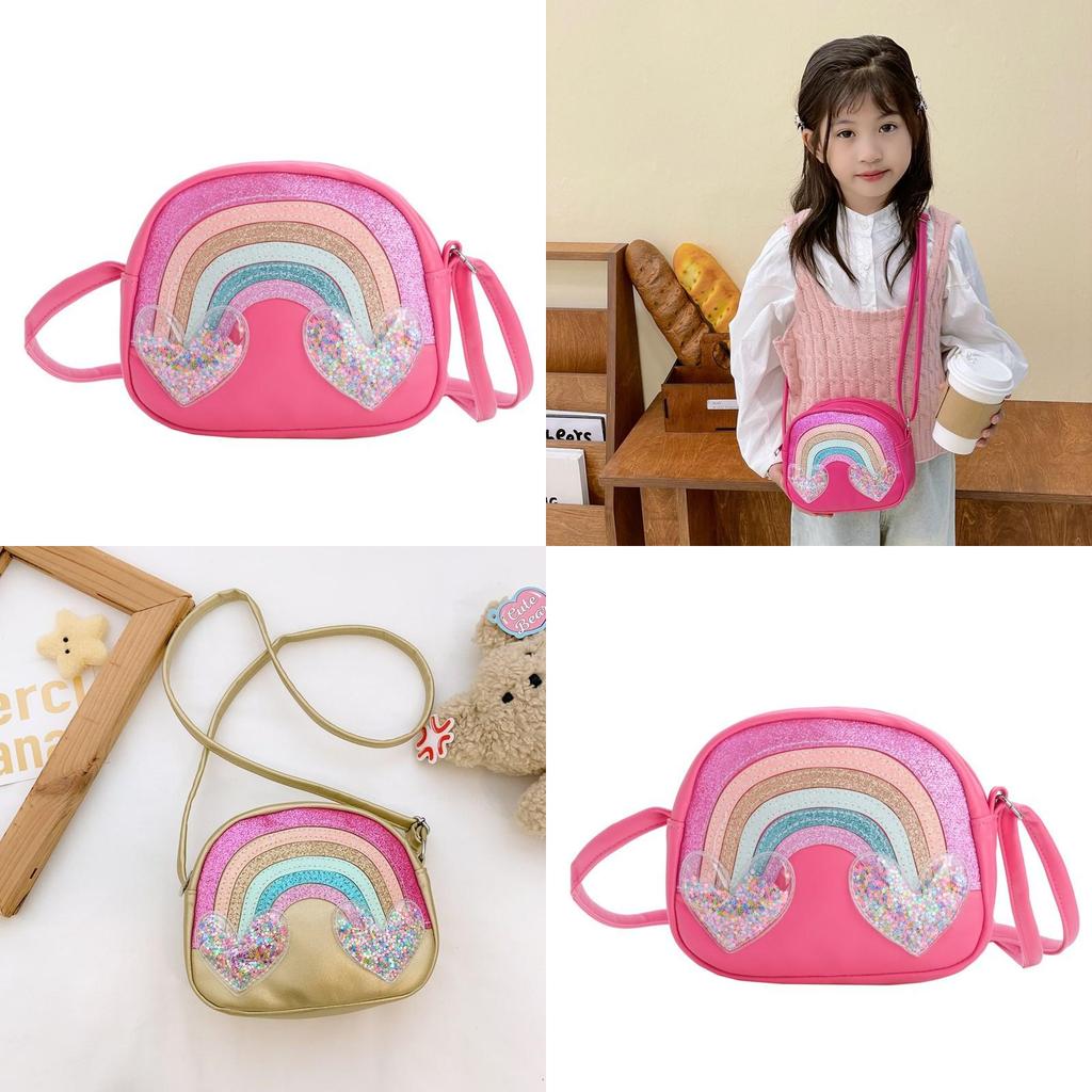 Cute Japanese Style Rainbow Heart Shoulder Bag For Kids With Cartoon Design