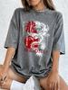Lucky Oriental Dragon Printed Washed TShirts Womens Cotton Oversize Tops Street Distressed ONeck T Shirt Summer Womens Clothes