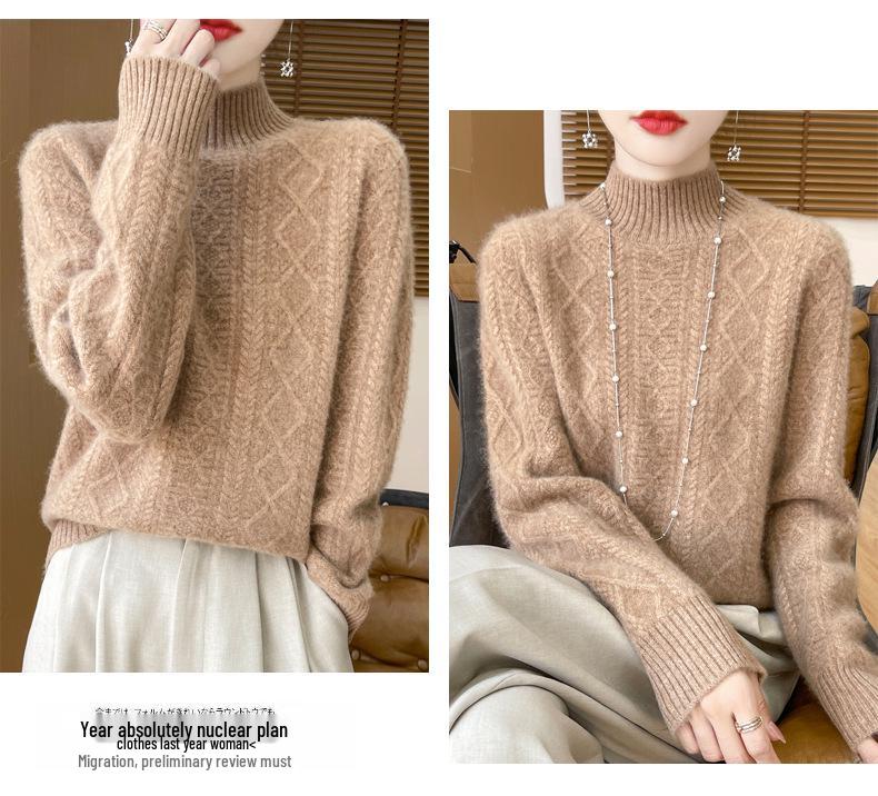Women's Fashion Pure Wool Cable Knit Turtleneck Sweater for Fall/Winter