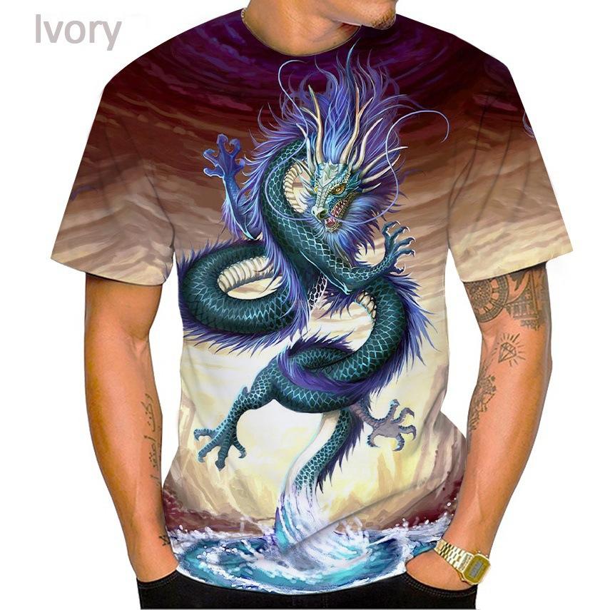 Summer Round Neck Dragon Series 3D Print Top Fashionable Casual Short Sleeved Men's T-shirts
