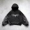 Retro gotická grafická potisk Hip Hop mikina s kapucí pro muže Y2k Grunge Punk ležérní volný pulovr dámská streetwear mikina s kapucí
