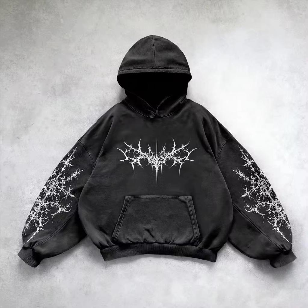 Retro gotická grafická potisk Hip Hop mikina s kapucí pro muže Y2k Grunge Punk ležérní volný pulovr dámská streetwear mikina s kapucí