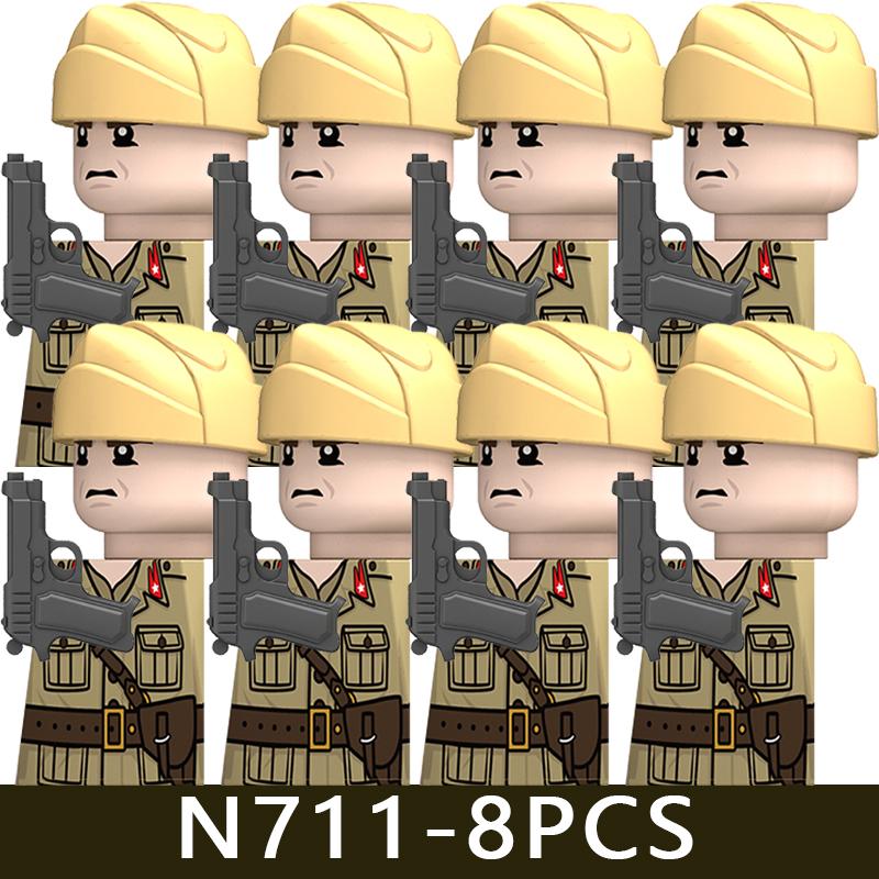 8pcs Military Soldier Figures Building Blocks Officer Army Italian French Warrior Infantry Helmet Gun Accessories Bricks Toys