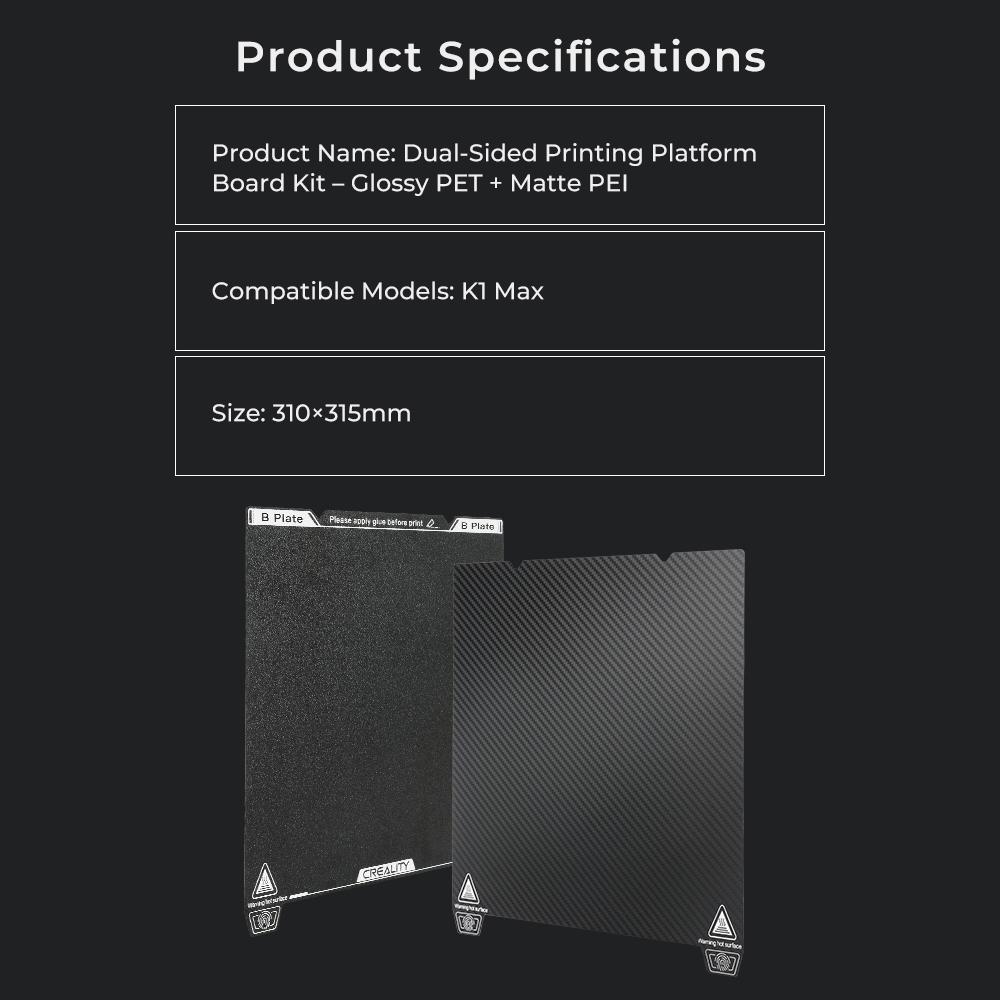 Creality K1 Max DualSided Printing Platform Board Kit (Uten myk magnetisk klistremerke)  Glanset PET