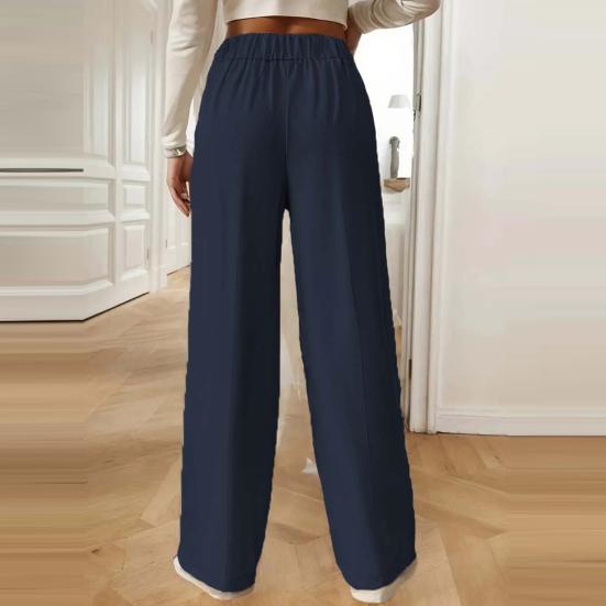 Damen Freizeithose Elastischer Hoher Bund Einfarbig Lange Hose mit Taschen Gerades Weites Bein Pendeln Arbeit Reisen Lässige Hose