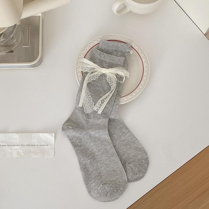 Female Spring and Summer Thin Style Lace Bow Mesh Breathable Sweet Ballet Wind Tube Cotton Socks