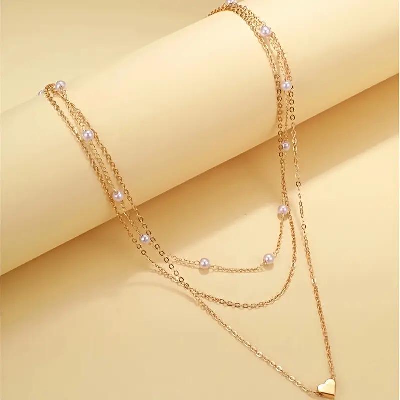 Triple-Layer Pearl Heart Pendant Necklace - Women's Simple Clavicle Chain Jewelry