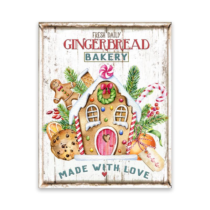 Kitchen Christmas Wall Art Print Hot Chocolate, Candyland Express, Gingerbread Bakery Sign Poster Vintage Canvas Painting Decor