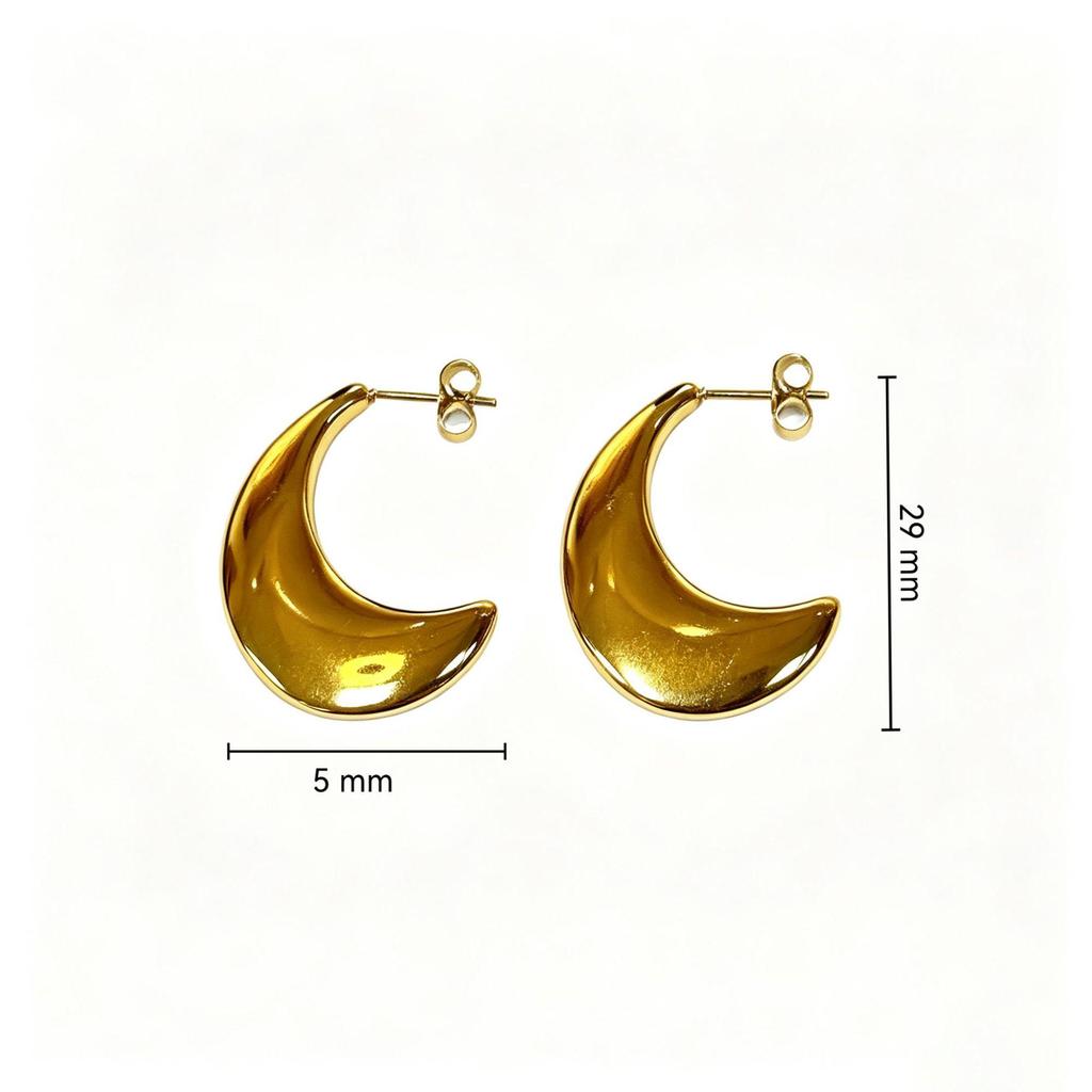 Trendy European & American Frosted Crescent Gold Stainless Steel Earrings