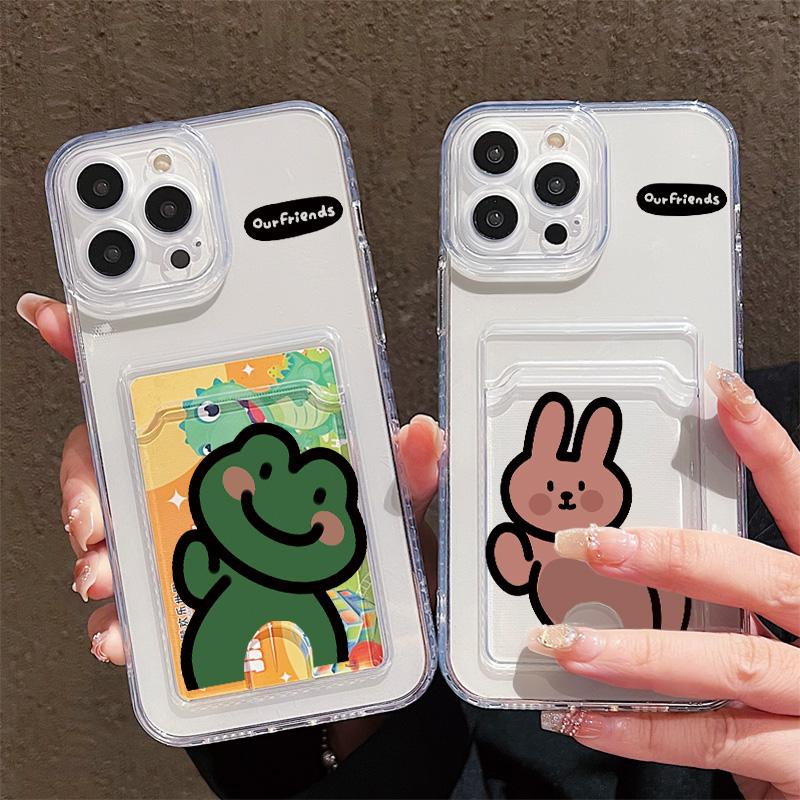 Card Slot Holder Silicone Wallet Pocket Case For Xiaomi Redmi Note 11 12 13 Honor X6A X7A X8A Tecno Spark 10C Infinix Note 30 Cover Clear Phone Bumper