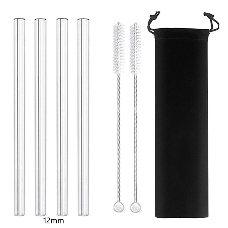 

4 шт. прямые стеклянные соломинки многоразовые прозрачные соломинки шириной 12 мм, соломинки для смузи для Boba Bubble Tea, молочные коктейли, соломинка для питья