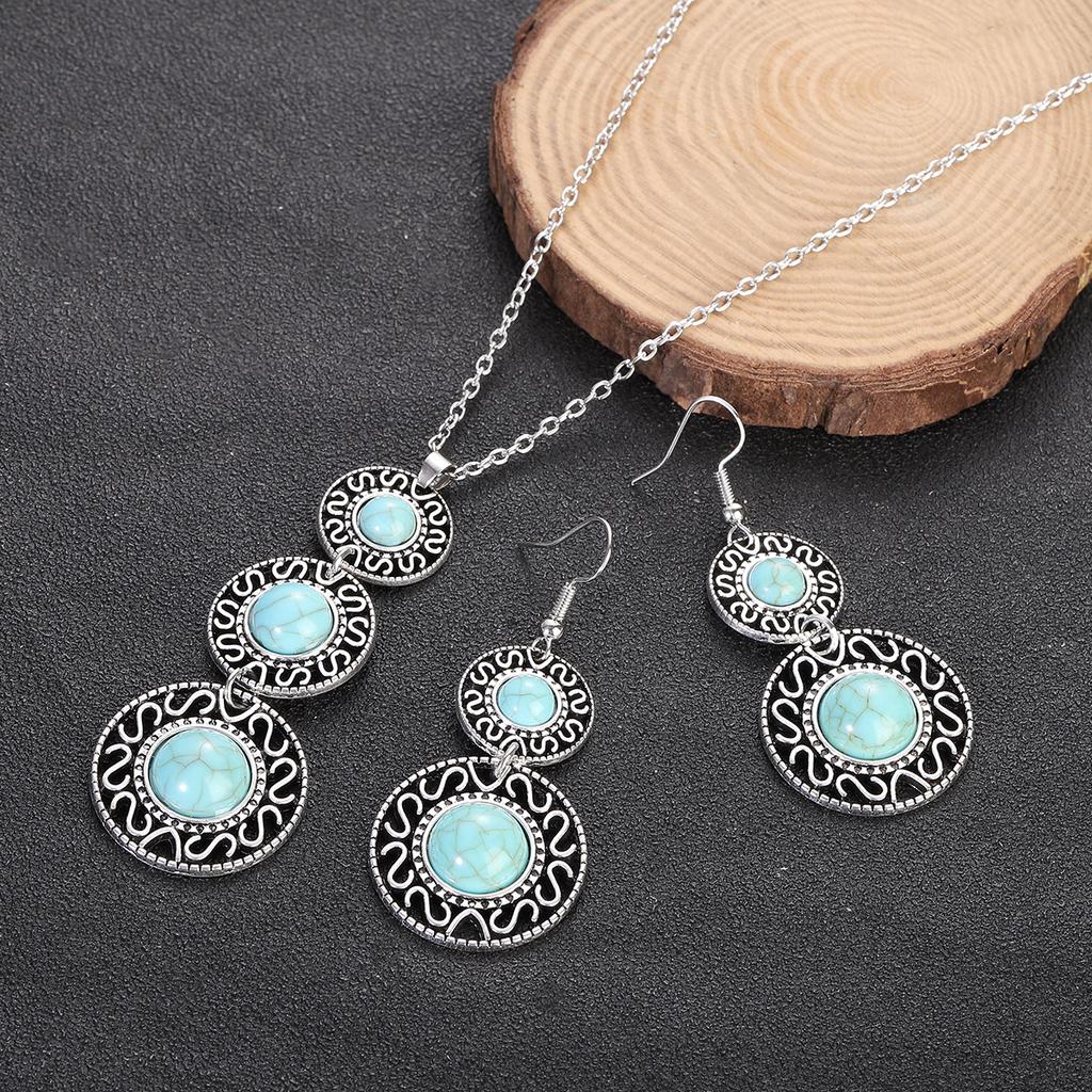 Boho Etnické Inkrustované Tyrkysy Kulaté Kapkové Zirkonové Sady Dámské Měděné Barvy Dlouhé Výrazné Přívěsky Náhrdelníky Bijoux