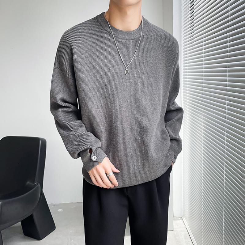 Autumn and Winter Ins Solid Color Crewneck Sweater, Men's Korean Version, Versatile, Loose White Pullover Sweater, Long-sleeved Base Layer