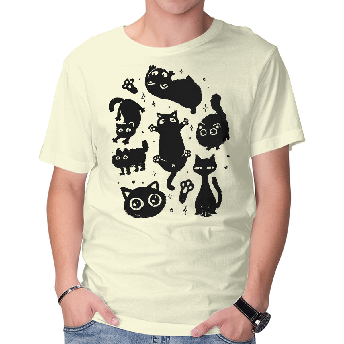 Unisex Crew Neck T-Shirt The Black Floofs Graphic Short Sleeve Casual Tee XS