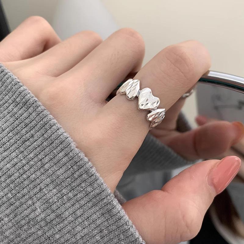 925 Silver Open Finger Ring Punk Heart Irregular Geometric Stackable For Women Girl Jewelry Gift Dropship
