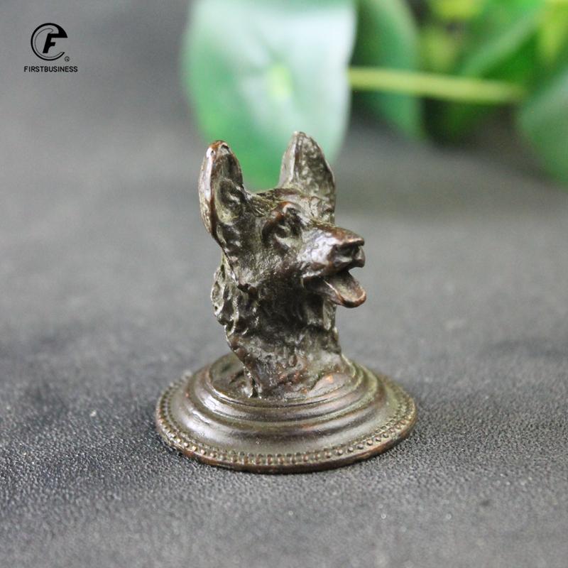 Antique Copper Dog Bust Small Statue Ornaments Vintage Metal Animal Figurines Desktop Decorations Accessories Home Decors Crafts