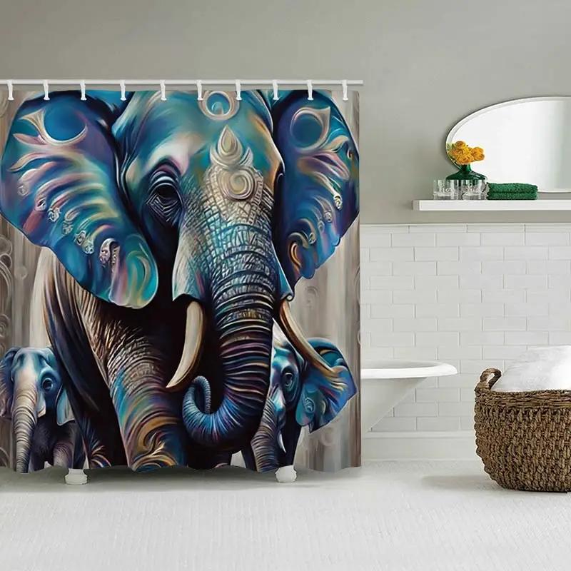 3D Elephant Bathing Curtain  Bathroom Letters Shower Curtain Waterproof With 12 Hooks Fishes Home Deco