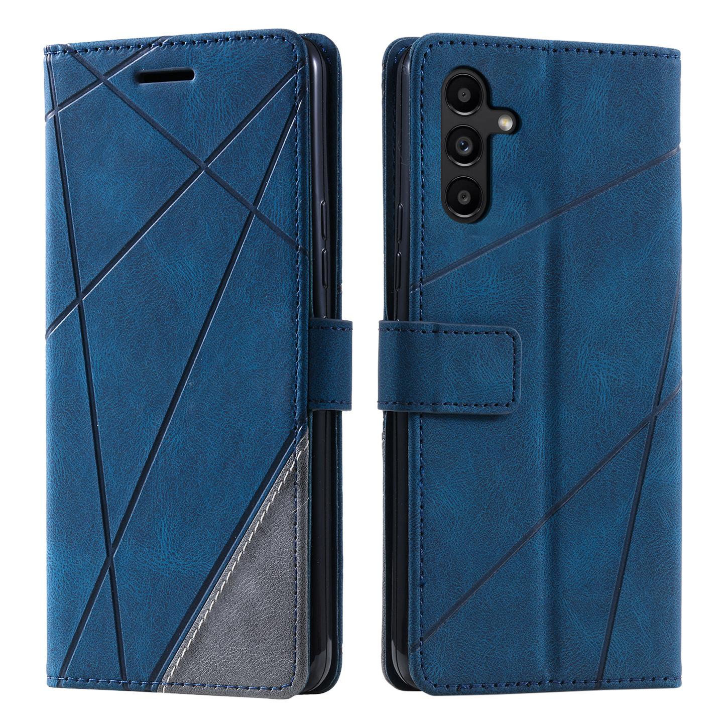 

For Samsung Galaxy A55 5G Shockproof Phone Stand Cover PU Leather Wallet Imprinted Line Case Blue