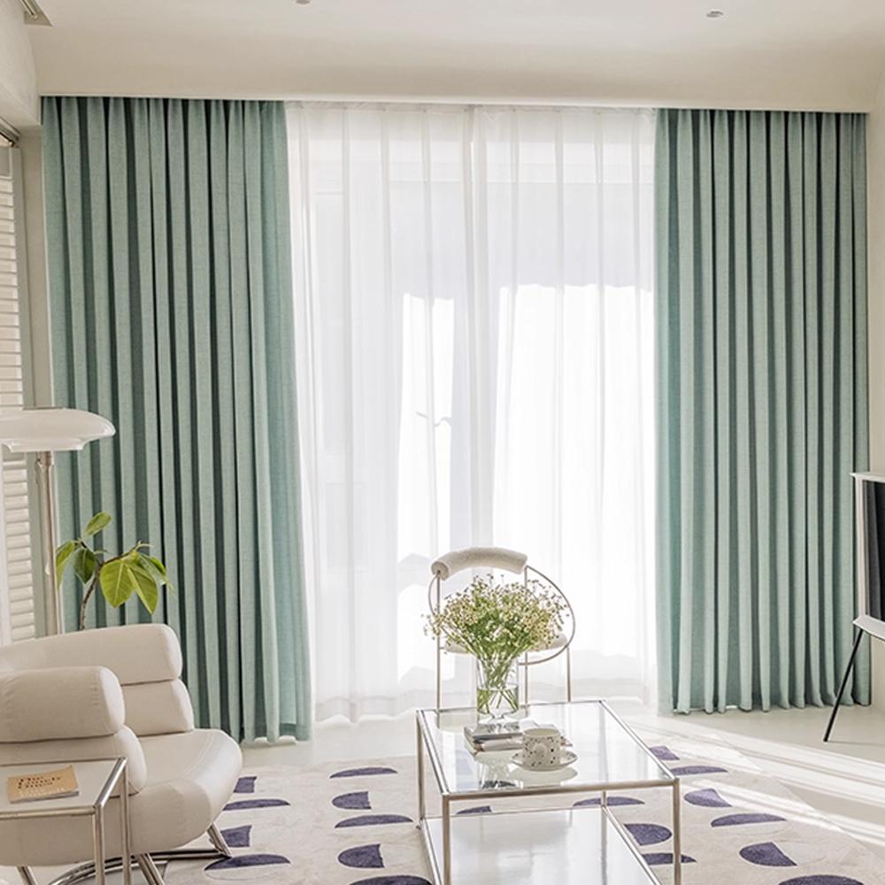 1 st Modern Eenvoudig Effen Raamgordijn Geplooid Japanse Textuur Vloergordijn Vakantiewoning Garen Katoen Transparant W100xH200cm&Grommet Top groen