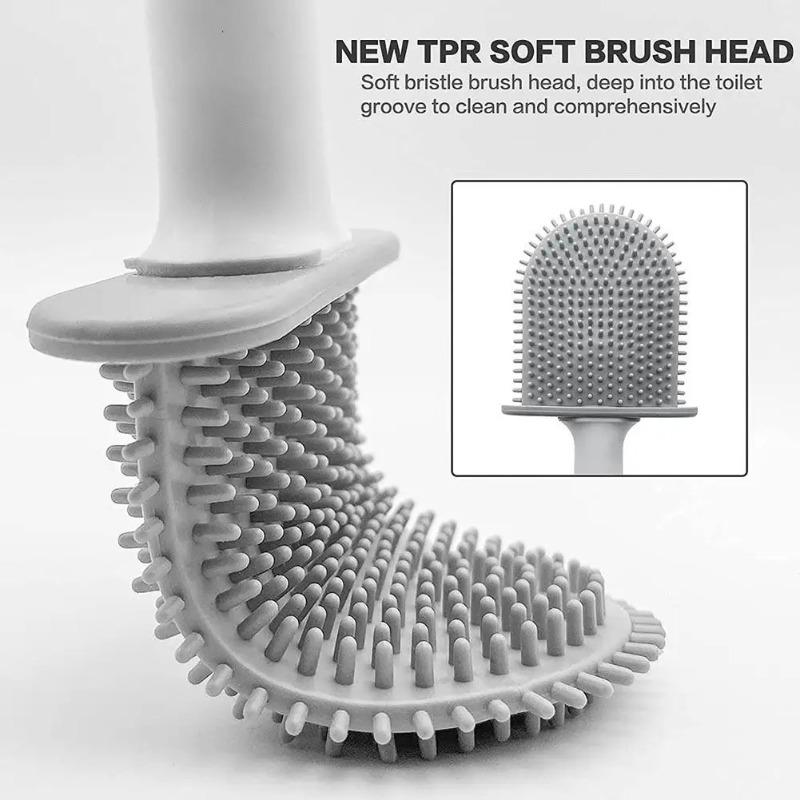 Black Silicone Toilet Brush 360 Flexible Head Wall Mounted Quick Dry Holder Long Handle Deep Cleaning Small Bathrooms Anti Bacte