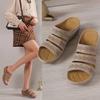Large size casual sandals women 2025 European and American new flat bottom thick sole one word slope heel woven solid color sandals