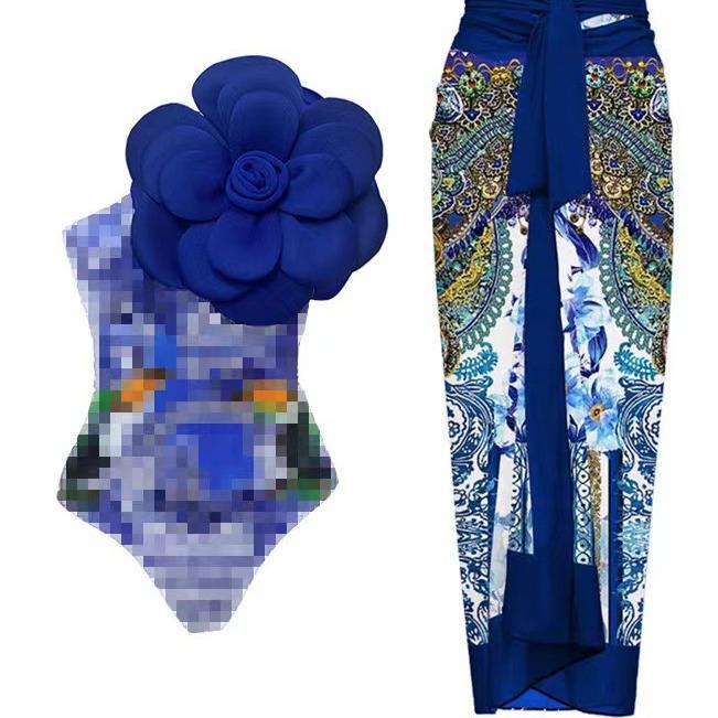 

Женский слитный купальник бикини с 3D цветочным принтом 2025 для пляжа, отпуска или горячих источников Small