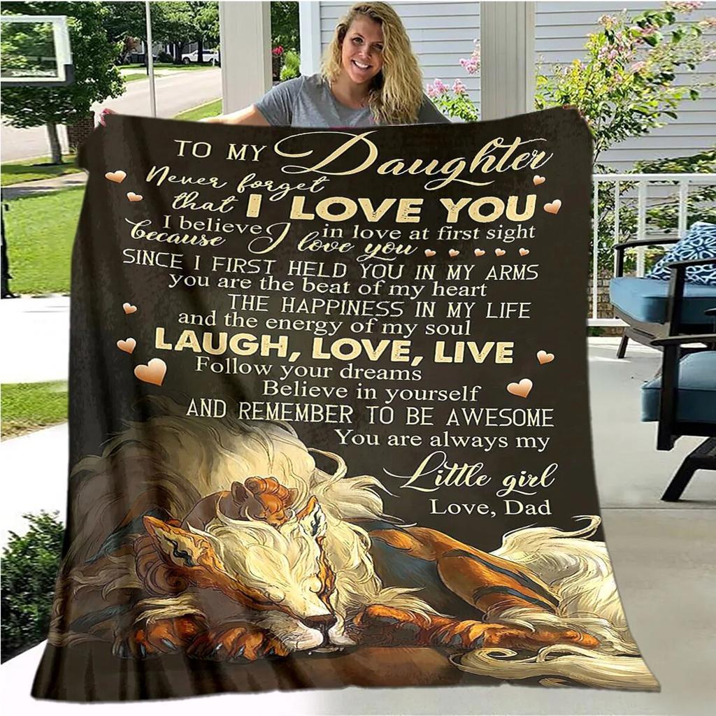 Personalized Blanket Dad Mom To Daughter Blanket  Lion Wolf Tiger Blanket  Sofa Bed Blanket From Family