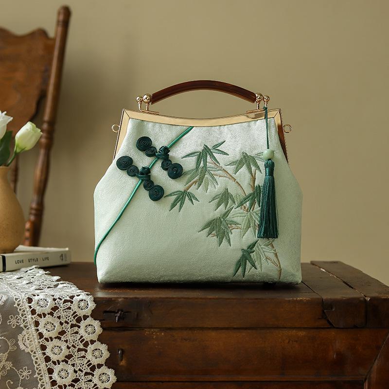 

Johnature, китайская сумка-чонсам с изысканной вышивкой и бахромой, антикварная женская сумка, ретро сумки на плечо зелёный