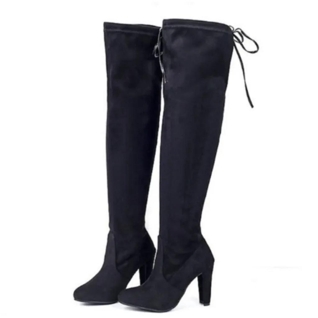 New Women Boot Fashion Suede Women Over The Knee Boot Lace Up Sexy High Heels Shoes Woman Slim Thigh High Boot Women Fr5
