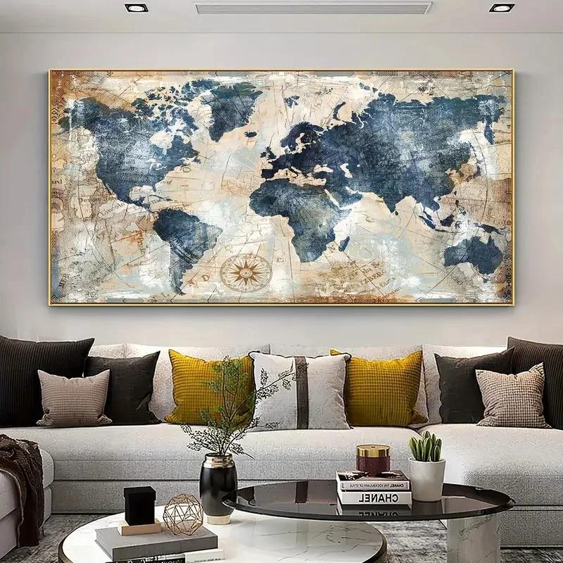 Canvas Poster Vintage Art World Map Poster Decor Wall Art Posters Bedroom Living Room Corridor Wall Decoration Ideal Gift