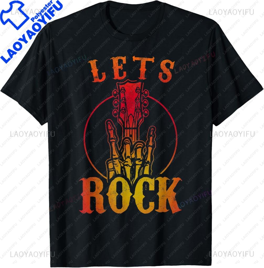 Lets Rock Electric Guitar Music Lover Band Guitarist Retro TShirt Unisex Summer Soft Tops Print Original Design Gifts Tshirts