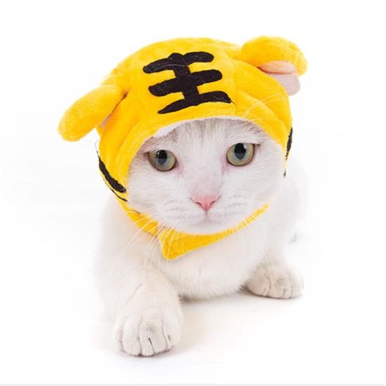 Kitten Cartoon Animal Shaped Soft Cute Cat Headgear Dog Cross Tied Wear Pet Hat