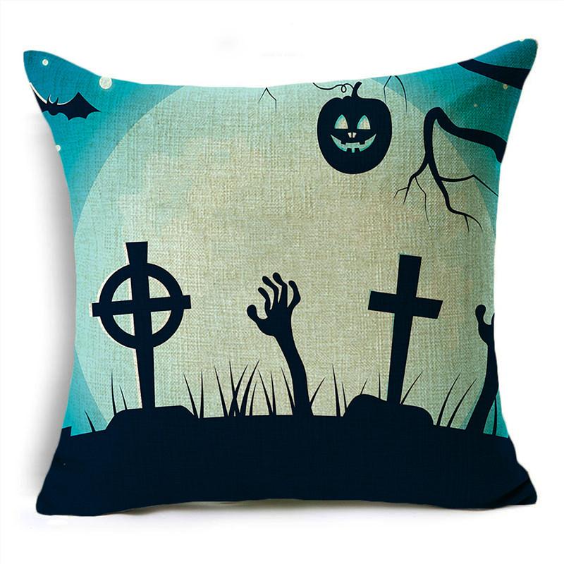 Halloween Pumpkin Lantern Witch Tomb Decoration Pattern Pillow Cover Living Room Dining Room Sofa Cinema Seat Throw Pillow Cover