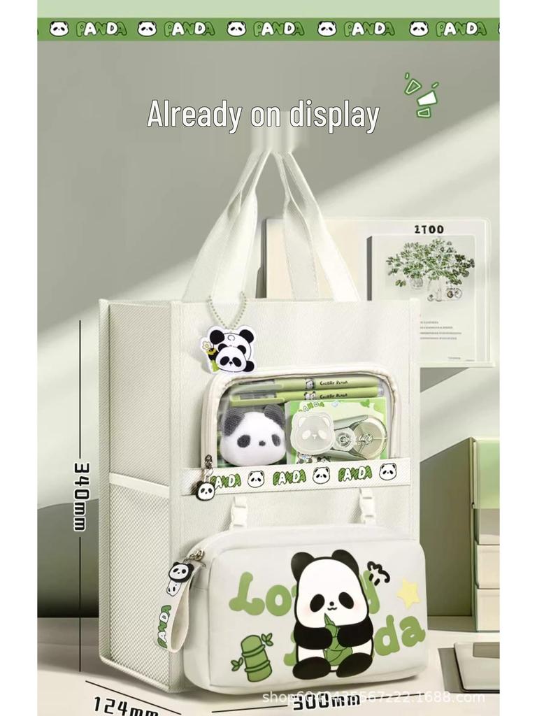 Panda Canvas A4 Tote Bag - Large Capacity for Students and Children's Books
