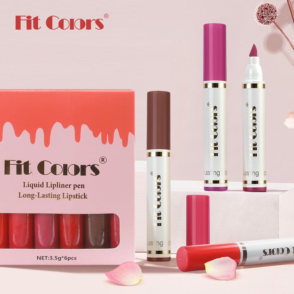 Fit Colors Set Penne Liner Labbra Liquido 6 Pezzi, Gloss Labbra Rossetto Contouring Make-up Cosmetici Resistenti all'Acqua a Lunga Tenuta, Effetto Velluto Opaco, Scatola Regalo