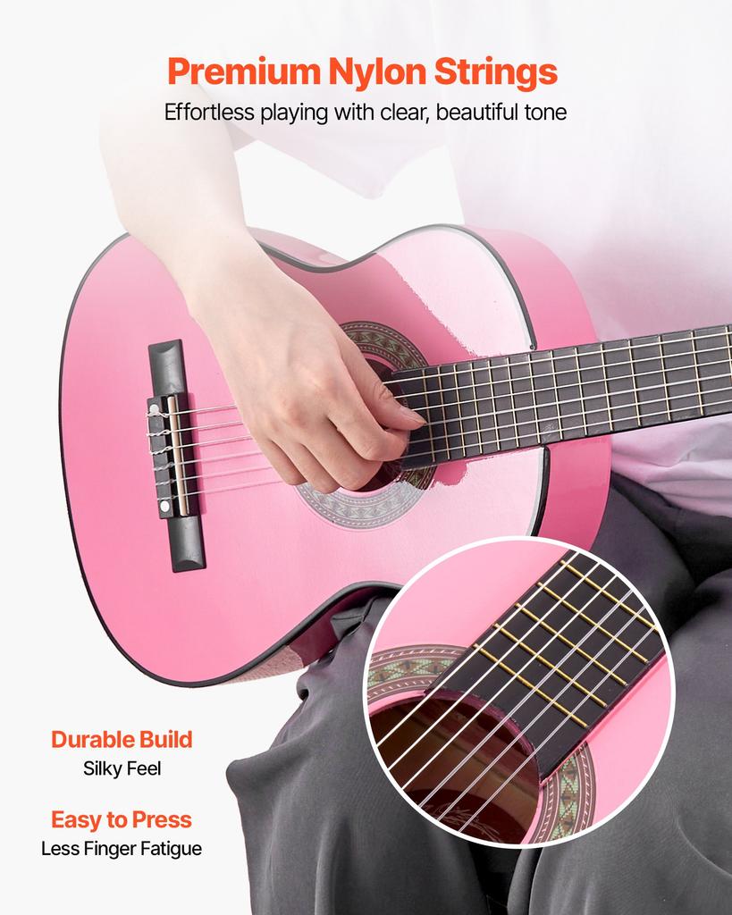 VEVOR Classical Guitar, 780 Mm, Wood Classical Guitar Starter Kit for Beginners, with Nylon Strings, Gig Bag, Strap, Tuner, Extra Strings, Picks