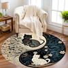 Yin Yang Round Rug Non-Slip Machine Washable Rug with Sakura Goldfish Dragon Lion Cat Tree Design for Living Room Bedroom