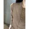 Inside, gray crew neck knitted cardigan, women's early autumn wear, design sense niche long-sleeved top