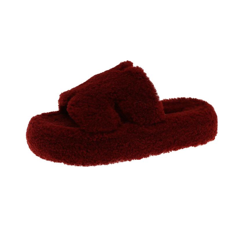 

Нишевые шлепанцы с плоской подошвой и пушистой отделкой женские 2025 новые осенне-зимние универсальные интернет-знаменитости квадратный носок H-образные повседневные ленивые тапочки с мехом 40