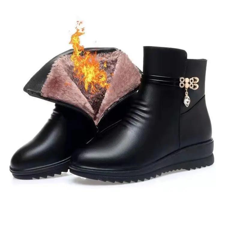 Fashion 2024 Women Winter Casual Platform Block High Heels Ankle Boots Female Suede Fleece Zipper Buckle Warm Snow Boots Shoes
