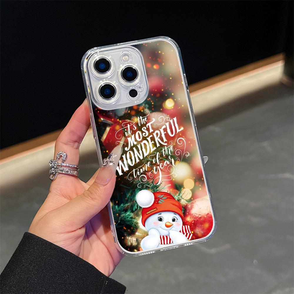 Ae121 Merry Christmas Santa Design Art Magsafe Transparent Cases for Samsung S23 S24 Ultra S21 FE iPhone16 Pro Max Magnetic Wireless Charge Back Cover