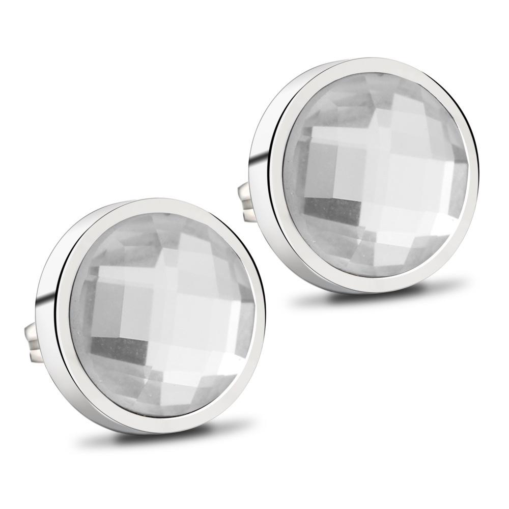14MM Personalized Faceted Glass Stainless Steel Stud Earrings for Women белый