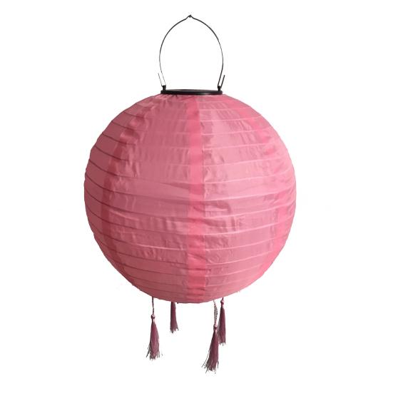 Hanging Solar Lantern Outdoor Round Chinese Style Lantern with 4 Tassels Solar LED Light for Garden Patio Wedding Party Decoration