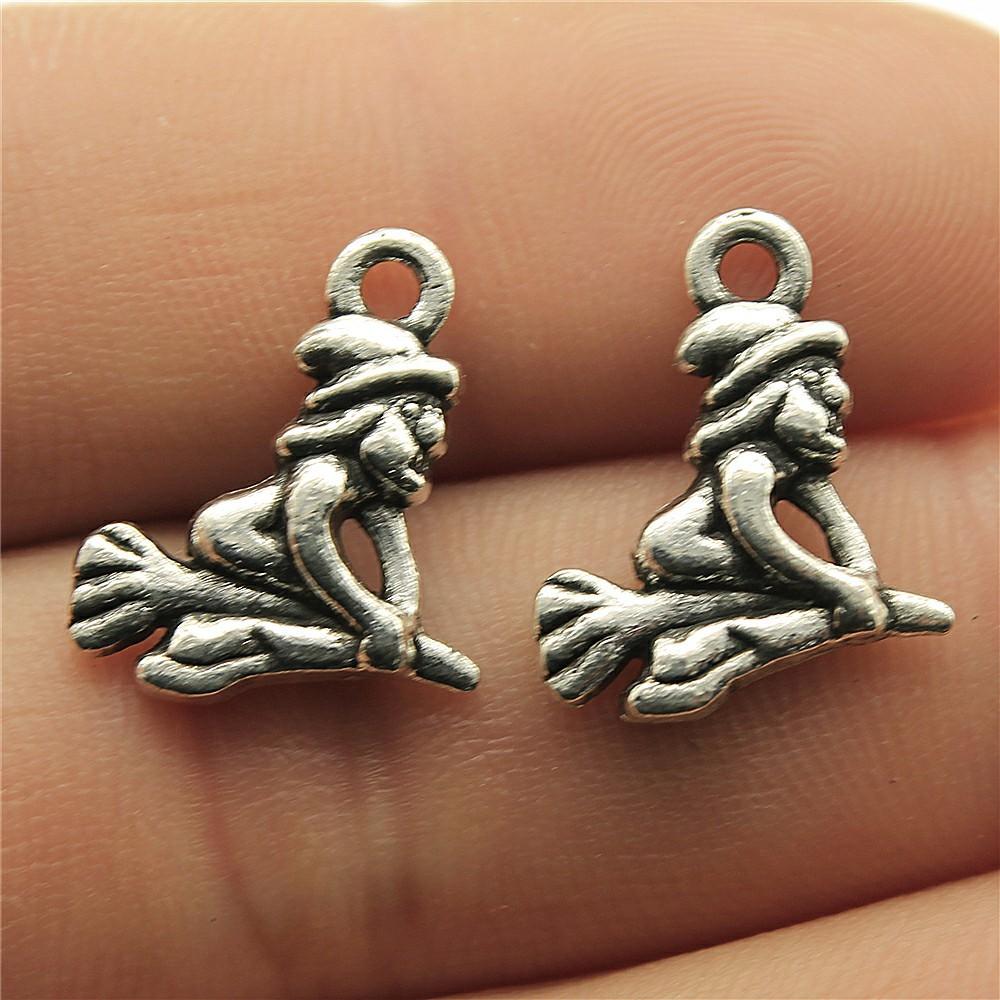 20 pièces Halloween Sorcière Sorcier Bronze Antique Argent Couleur Pendentifs Apprêts DIY Bijoux Tibétains