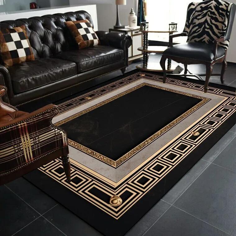 Black Gold Classical Carpets for Living Room Home Luxury Large Area Rugs Bedroom Decor Bathroom Anti-skid Washable Floor Mat
