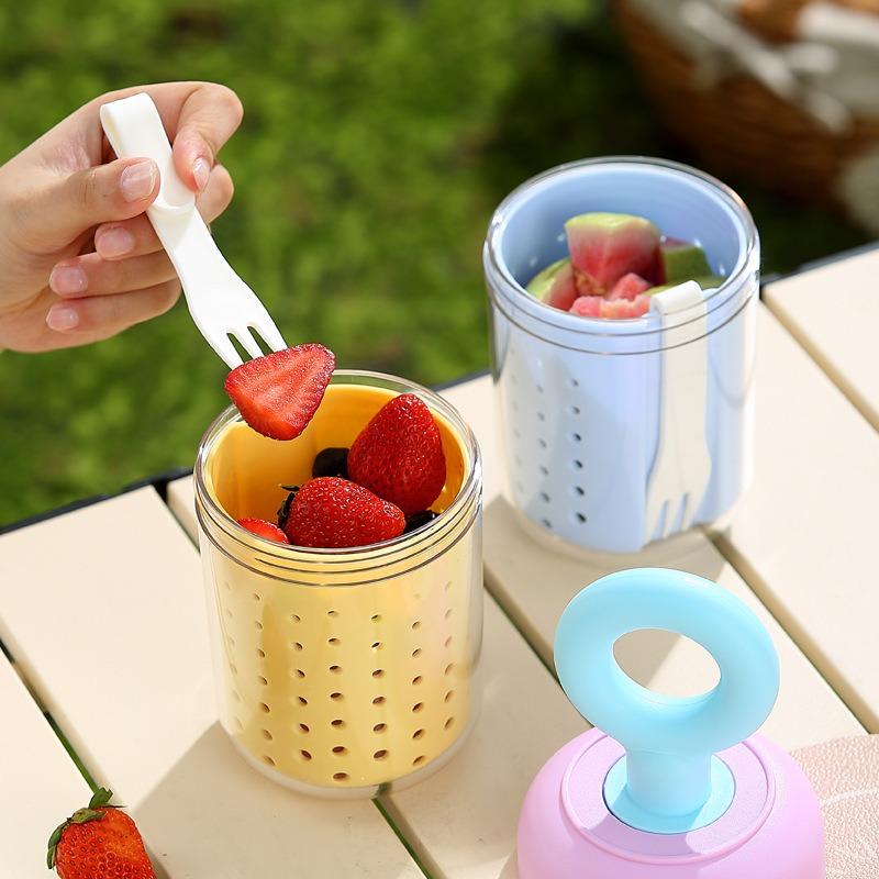 Portable Dopamine Fruit Cup Outdoor Sealed Leak-proof Yogurt Cup with Fork Picnic Double Layer Food Grade Plus Thick Drain Cup